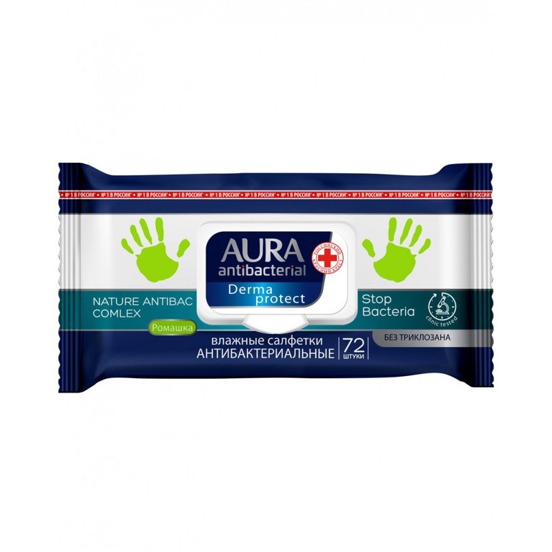 AURA, Влажные салфетки антибактериальные Derma Protect, Ромашка, 20 шт