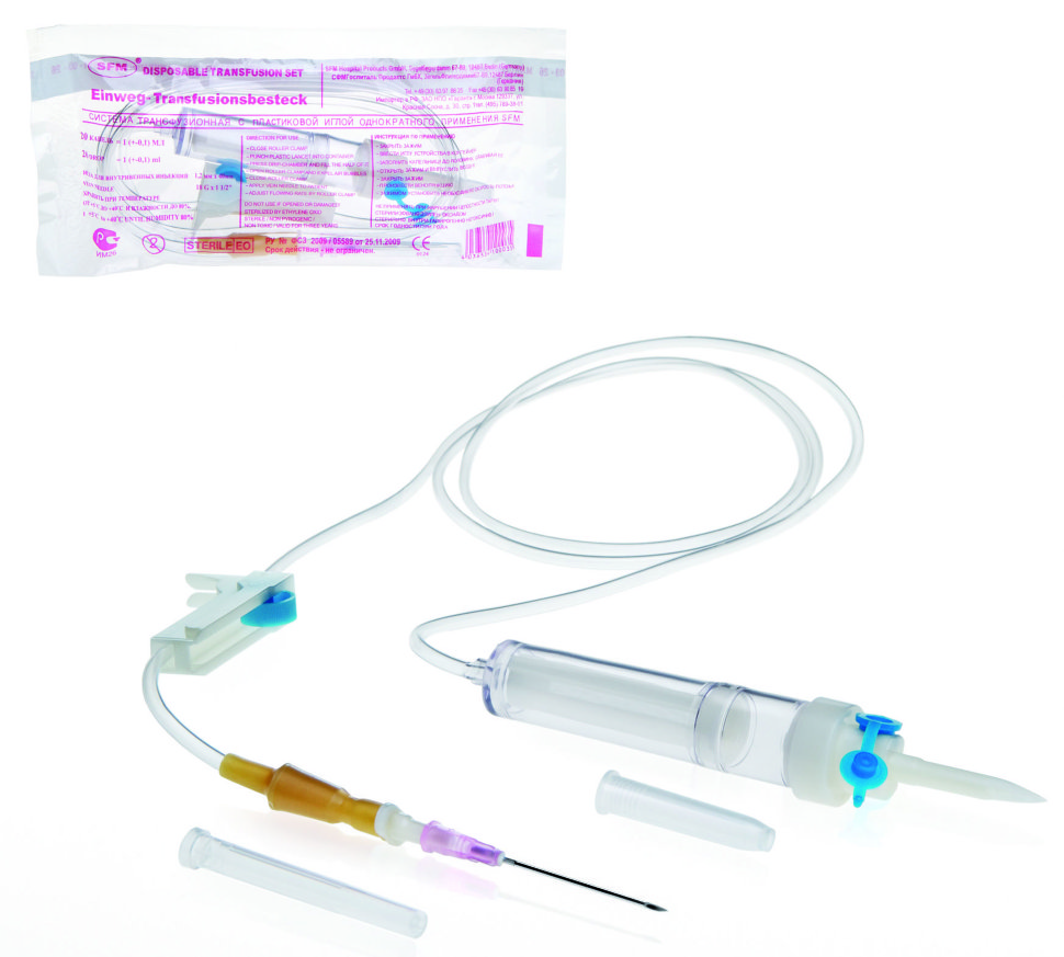 SFM, Трансфузионная система 18G для переливания крови с пластиковой иглой, 1,2х40 мм, 20 шт
