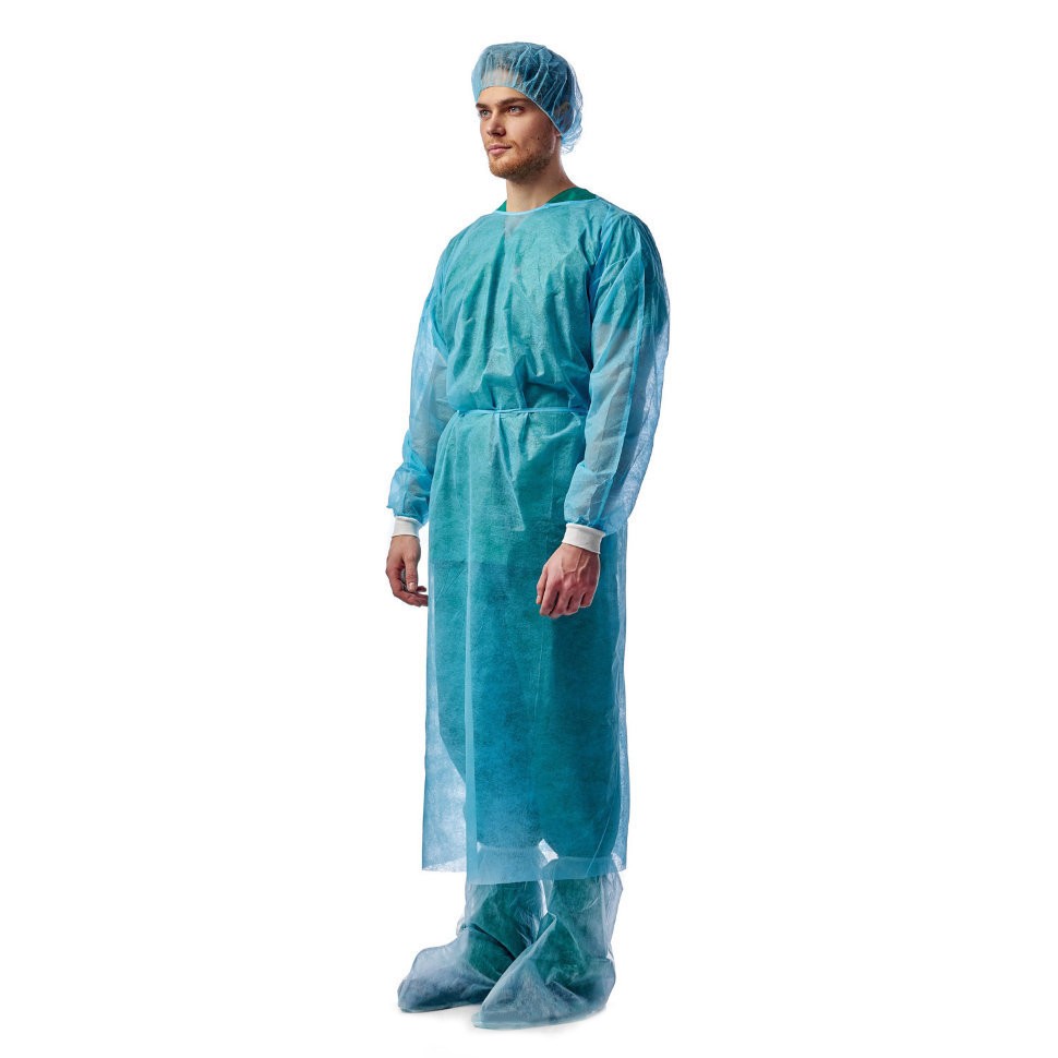 Medicosm, Халат хирургический, нетканый, 110 см, рукава на манжетах, голубой, 10 шт.