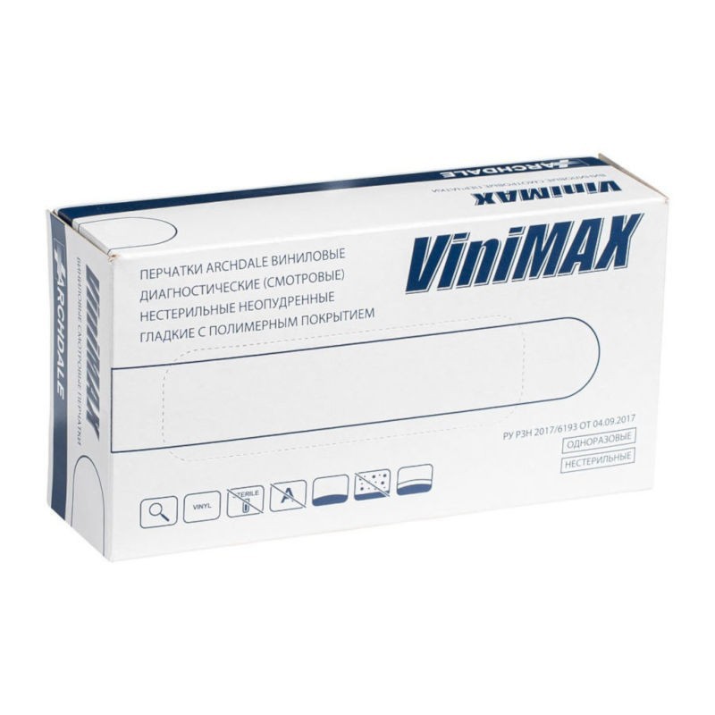 ViniMax, Перчатки виниловые неопудренные, прозрачные, 50 пар