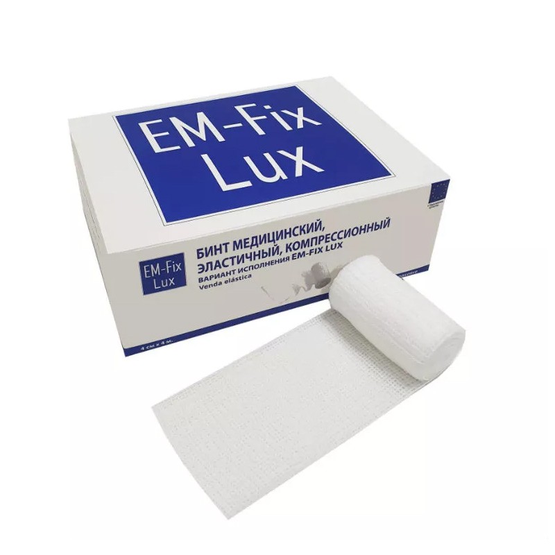 EM-Fix Lux, Бинт медицинский эластичный фиксирующий 10 см х 4 м, белый, упаковка 20 шт