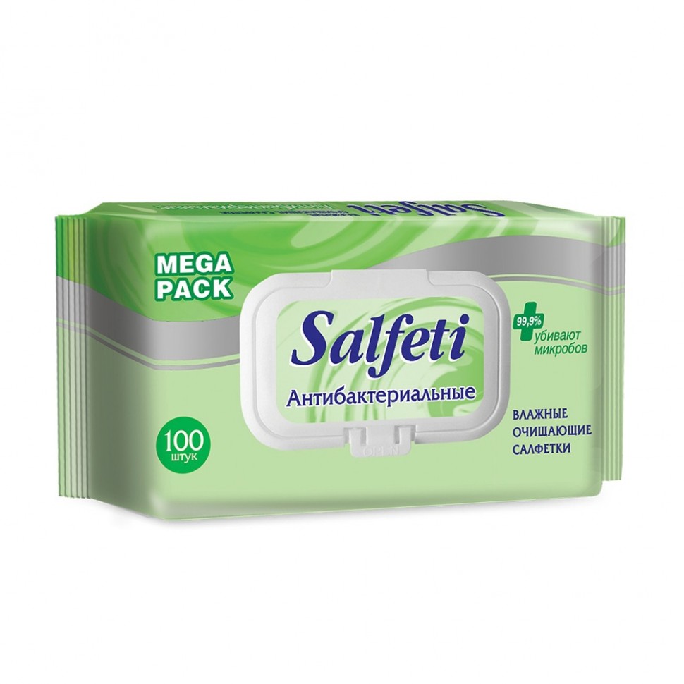 Salfeti, салфетки влажные антибактериальные, Mega Pack, 100 шт